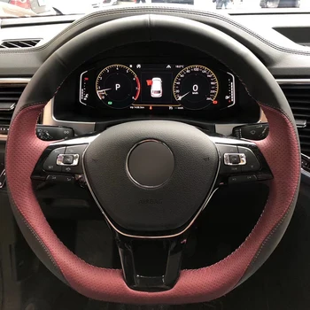 

Black Leather Wine Red Leather Steering Wheel Cover for Volkswagen VW Golf 7 Mk7 New Polo Jetta Passat B8 Tiguan Sharan Touran