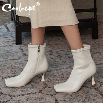 

Coolcept Fashion Ankle Boots Women Winter Shoes Women High Quality Boots Fashion High Heel Zipper Footwear Size 33-40