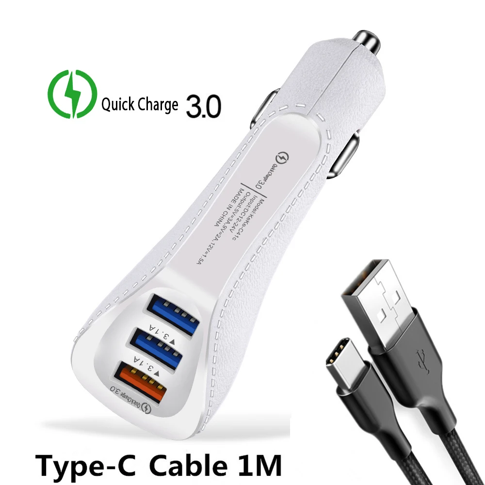 Хорошее автомобильное зарядное устройство с 3 портами USB для телефона 3,0 А Быстрая зарядка QC для Iphone samsung huawei Xiaomi зарядное устройство для зарядки телефона - Тип штекера: White  Type C  Cable