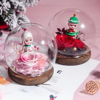 

4sets/pack Luminous Wood Base Diameter=10cm Glass Dome Home Decoration Friend Gift Wedding Decoration