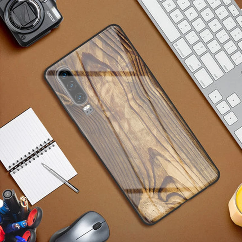 Чехол для huawei P30 из закаленного стекла с деревянным камнем и рисунком для телефона huawei P30 p30 Защитный чехол противоударный