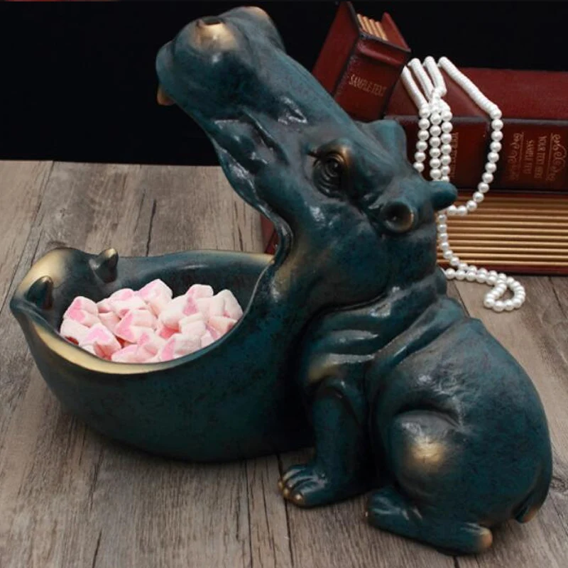 Strongwell Hippopotamus Sculpture Storage Tray Resin Artware Statue Decor Sundries Home Decoration Accessories Desk Decoration
