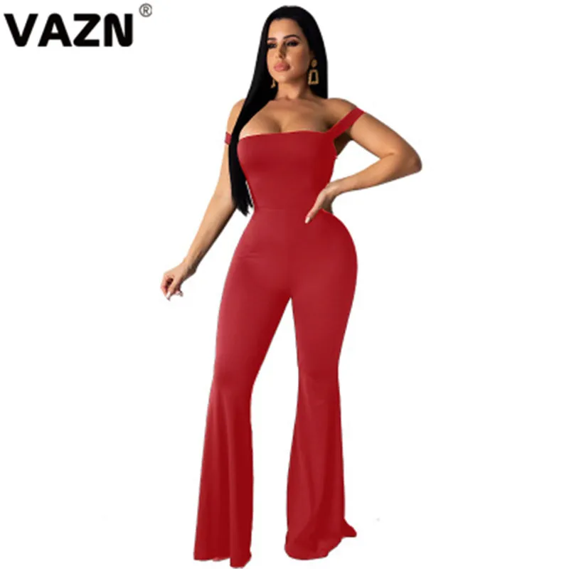 VAZN, 4 цвета, сексуальный эластичный облегающий длинный комбинезон, Женский Повседневный комбинезон без рукавов без бретелек, Женский бандажный комбинезон