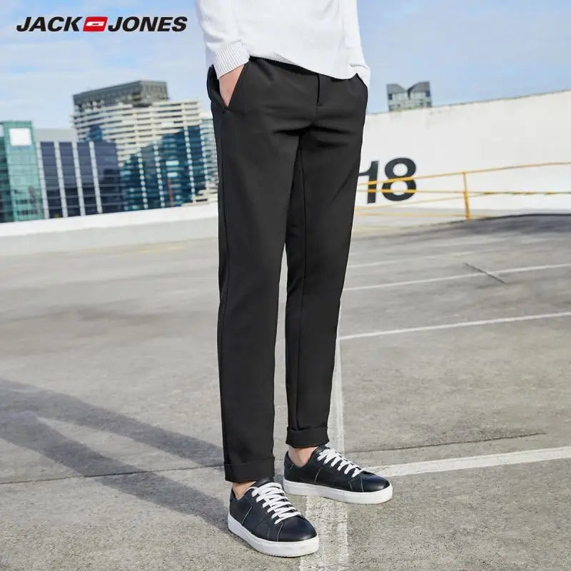 BLACK JackJones мужские осенние Стрейчевые хлопковые Узкие повседневные брюки, мужская одежда 219314584 - Цвет: BLACK