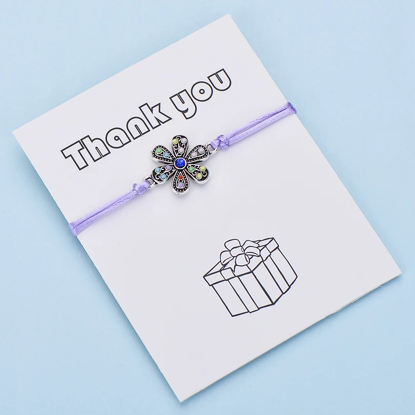 IYOE Wish Card благодарим Вас, разноцветный цветок, браслеты для женщин, ручная плетеная Красная Нить, браслет, браслет дружбы, ювелирные изделия - Окраска металла: color 10