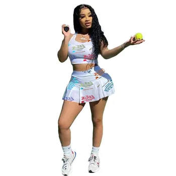 Classic Letter Printed Matching Sets Skirts And Tops For Women Evening Party And Club Two Piece Outfits Basketball Cheerleaders 1