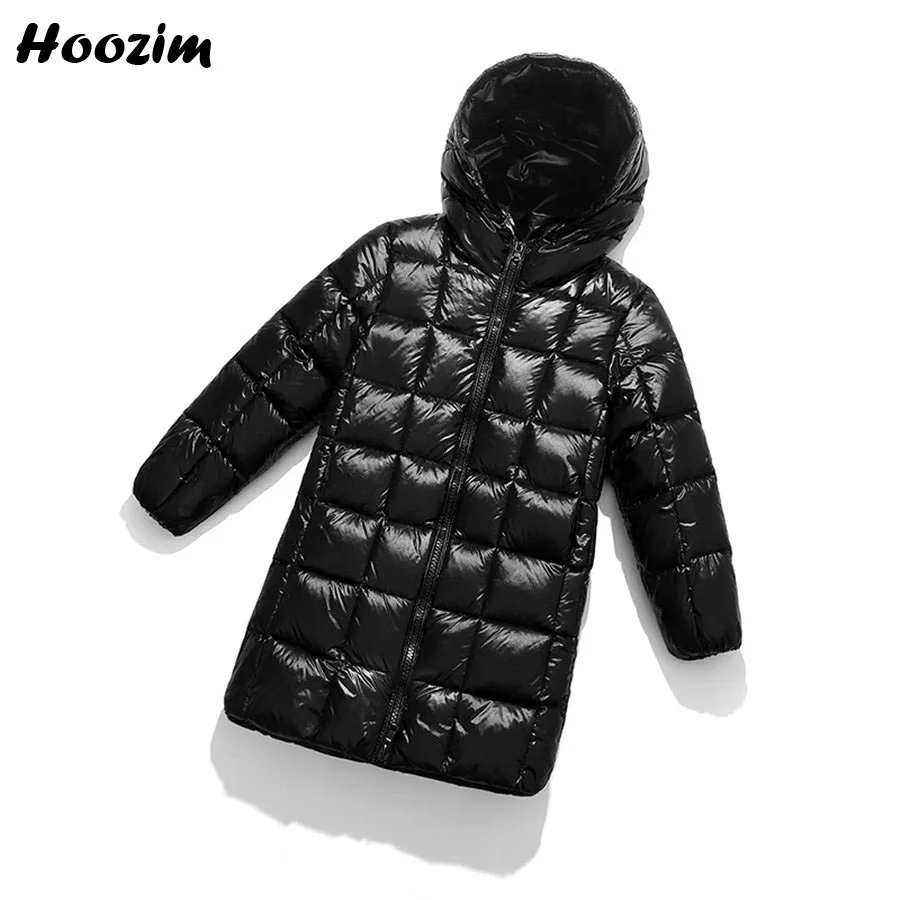 

2019 High Street White Duck Down Jacket For Girls 3-9 Years Fashion Black Hooded Outerwear Children Winter Solid Long Coat Boys