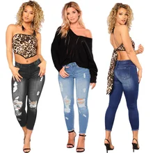 

2022 New Fashion Ripped Jeans For Women High Stretch Ankle-Length Denim Pencil Pants Slim Skinny Lifting Jeans S-2XL