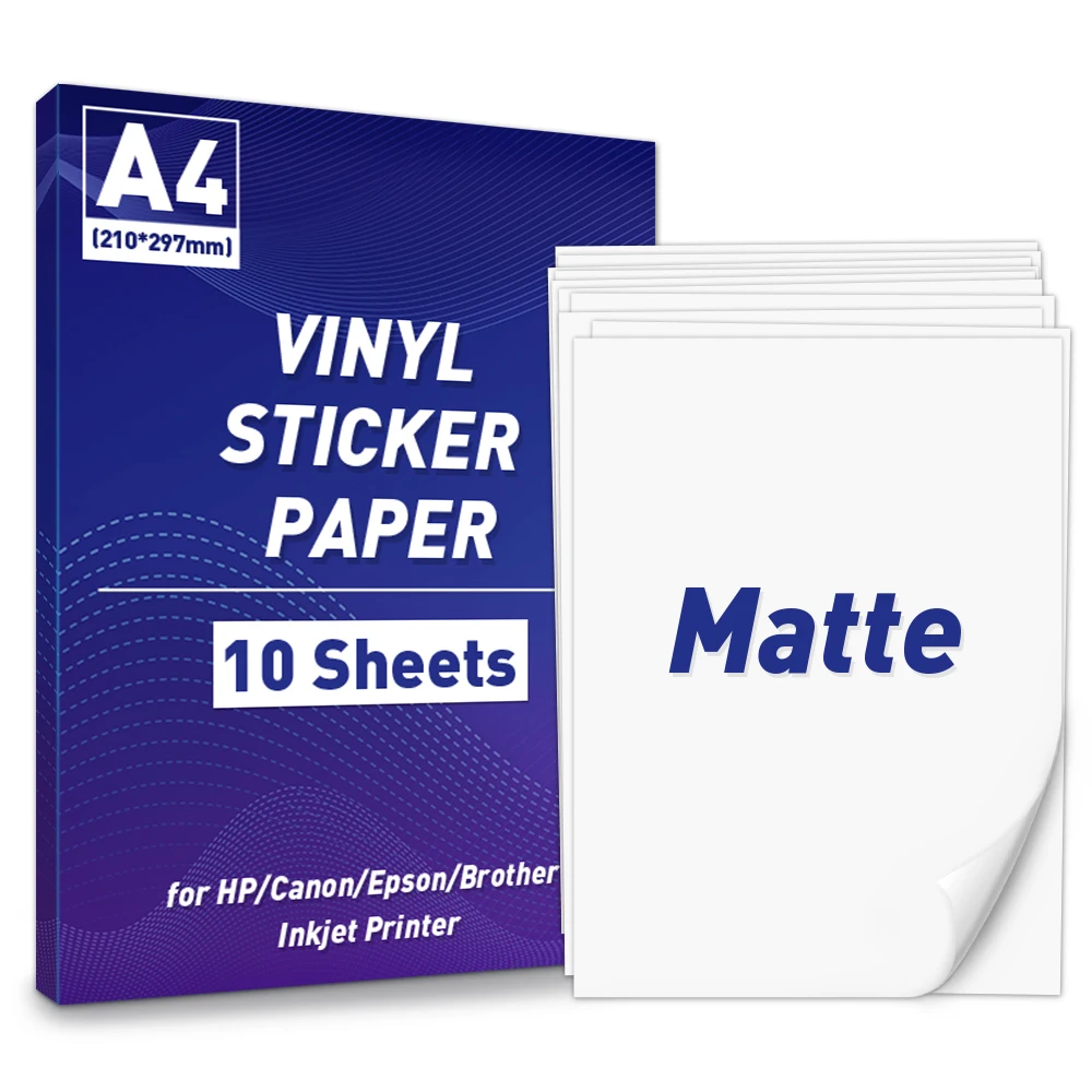 10 Sheets Label Sticker A4 Paper Printable Vinyl Paper for All Inkjet Printer DIY Pattern Sticker Vinyl PVC Waterproof