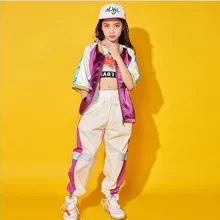 Детская Концертная одежда в стиле хип-хоп расшитая блестками куртка топы, штаны для девочек и мальчиков, танцевальный бальный костюм, одежда, наряды