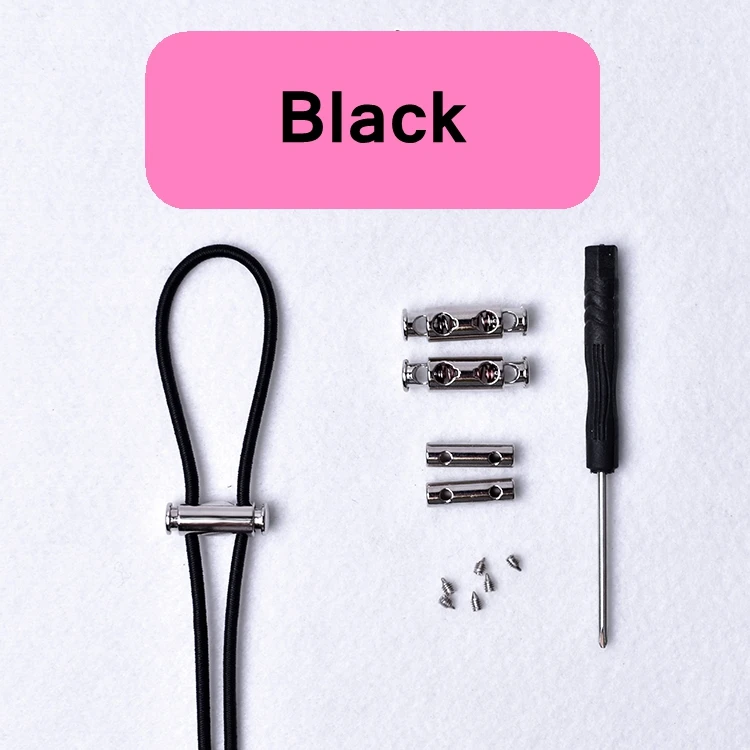 Black 1 пара эластичных шнурков с металлическим замком, шнурки для обуви без завязок, новые быстросохнущие шнурки для детей и взрослых, круглые шнурки, 16 цветов - Цвет: Black
