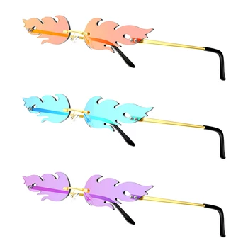 

Flame Reflective Sunglasses Color Firework Women's Party Bar Sunglasses Metal Glasses 3 Pairs