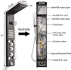 OUIO Black Shower Panel Wall Mounted LED Rainfall Waterfall Shower Head Rain Massage Stainless Steel Bathroom Shower Panel 3