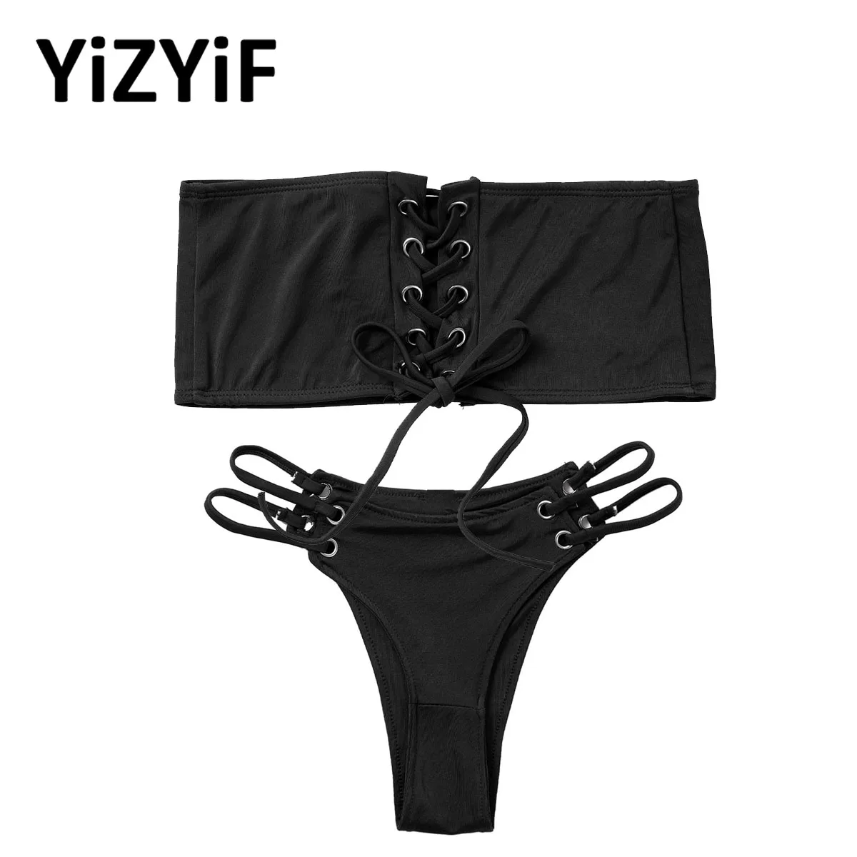 

2Pcs Womens Criss Cross Crop Top Briefs Sets Sexy Strapless Swimsuit Bathing Bikini lingerie set