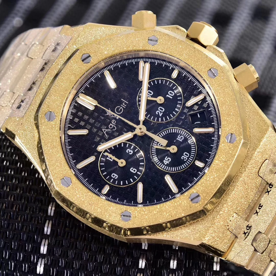 Famous Brand New Men Watch Chronograph Sapphire Stainless Steel Yellow Gold Matte Crystal Stopwatch