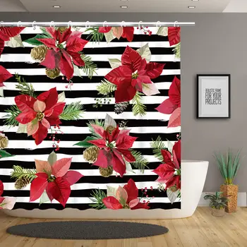 

Shower Curtain for Bathroom Tropical Leaf Flowers Decor,Striped Floral Plant Theme, Water Repellent Decorative Curtain,