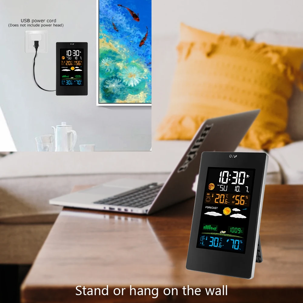USB многофункциональные часы с цветным экраном, погодные часы, Беспроводная метеостанция, часы с радиоуправлением
