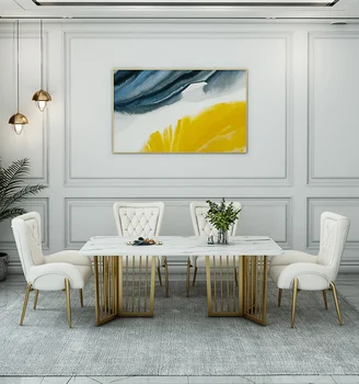 

Nordic dining table and chair combination Italian luxury rectangle modern minimalist marble table dining table household small a