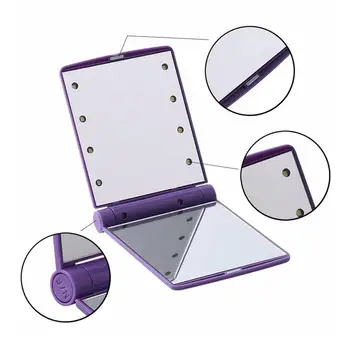 

7 Color Foldable 8LED Lighted Makeup Vanity Mirror Portable LED Make Up Mirror Tabletop Adjustable Brightness Lamp Table Mirror
