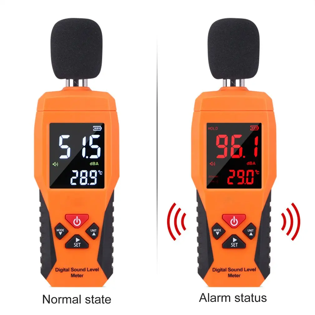 Цифровой Уровень звукового дБ метров 30dB~ 130dB Decibe Шум регистратор детектор, для диагностики инструмент Температура тестер с Подсветка