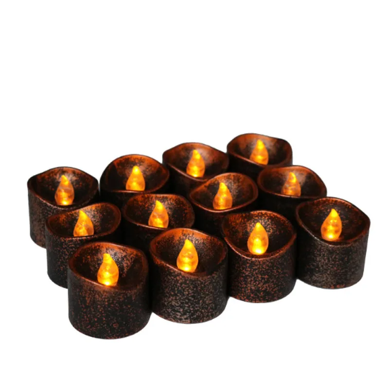 12pcs Yellow Flicker Battery Candles/ Plastic Electric Candles/ Flameless Tea Lights For Christmas Halloween Wedding Decoration