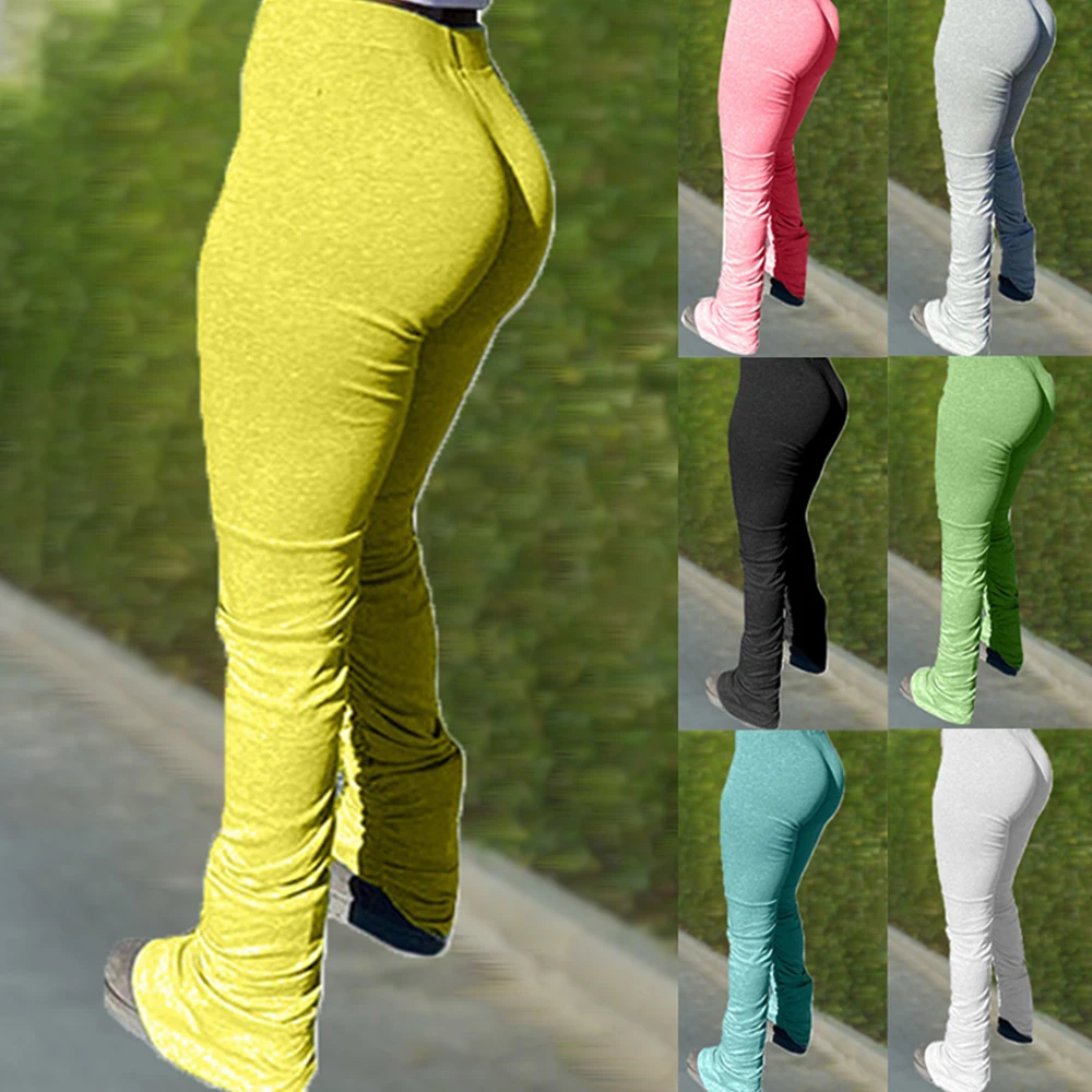 

Stacked Sweatpants Ruched Drawstring Tracksuit Women Solid Color Slim Stacked Pants High Waist Sweatpants