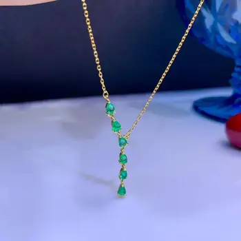 

MEIBAPJ LUXURIOUS NATURAL EMERALD FASHION LONG PENDANT NECKLACE 925 PURE SILVER FINE WEDDING JEWELRY FOR WOMEN