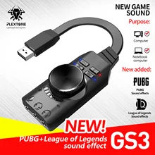 PLEXTONE GS3 Sound Card Virtual 7.1 Channel Adapter External USB Amplify Sound 3.5mm Headset Converter PC Desktop Laptop