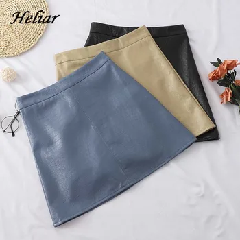 

Heliar Plain PU Leather High Waist Skirt Sexy Night Club Skirt 2019 Autumn Women Mini Zipper Fly Street Skirt For women
