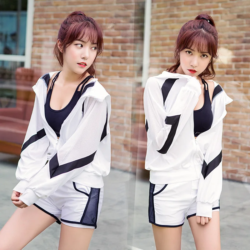 

Spring Summer Yoga Clothes Gym Sports WOMEN'S Suit Running Shorts Quick-Dry Tops Mesh Joint Cover-up Coat