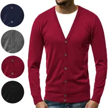 Хлопковый свитер, мужской кардиган с длинным рукавом, мужские свитера с v-образным вырезом, свободные однотонные свитера на пуговицах, вязанная Повседневная стильная одежда, Новинка