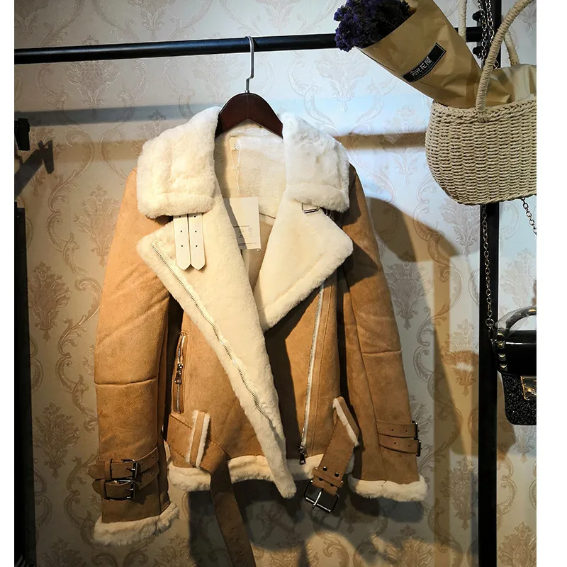 Greatest  Sanishroly Autumn Women Short Motorcycle Jacket Slim Warm Thicken Velvet Suede Coat Female Long Sle