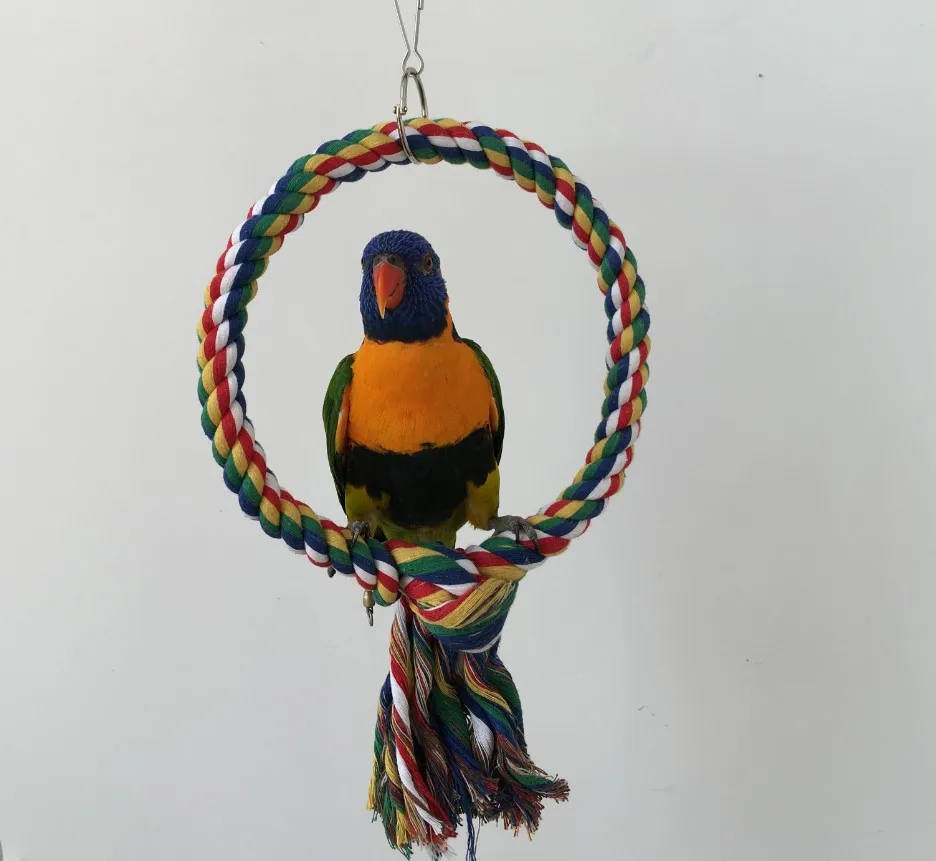 Parrot Bird Cotton Rope Round Ring Climbing Swing Toy Pet Birds Hanging Toys Resistant Parrots Chewing Cotton Rope Toys