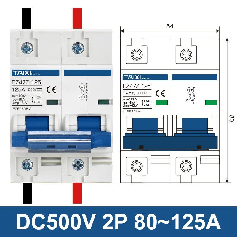 Dc 1000v 1p 2p 3p 4p Mini disjoncteur solaire interrupteur de protection  contre les surcharges6a ~ 63a / 80a 100a 125a Mcb pour système  photovoltaïque PV