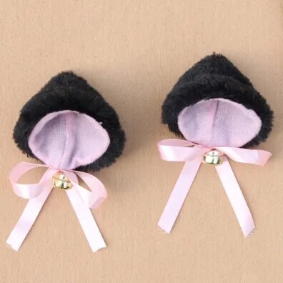 Girl women plush Cosplay black white cat neko ears tiger leopard fox Animal Ear hair pin with bell Maid Lolita headband