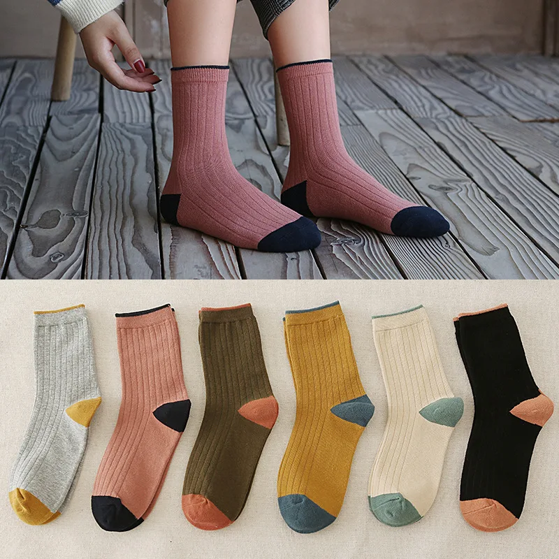 Популярные женские носки в стиле ретро; сезон осень-зима; Модные полосатые носки; новые японские повседневные длинные носки в стиле