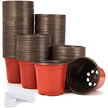 

200 Packs of 4-Inch Plastic Plant Nursery Pots with 200 Plant Labels, Seedling Flower Containers