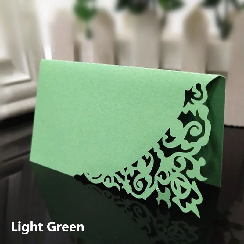 LightGreen 50 шт пустотелый лазерный резной свадебный стол карты свадебные/детский душ место именные карты ужин банкетный стол посадочные карты 6ZSH870 - Цвет: LightGreen