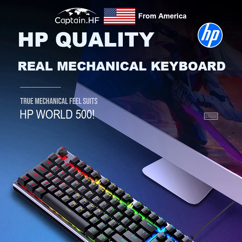 US Captain HP Mechanical Gaming Keyboard K500 Wired USB,Red Switches, RGB LED Backlighting, Anti-Ghosting, 2-Way Adjustable Legs
