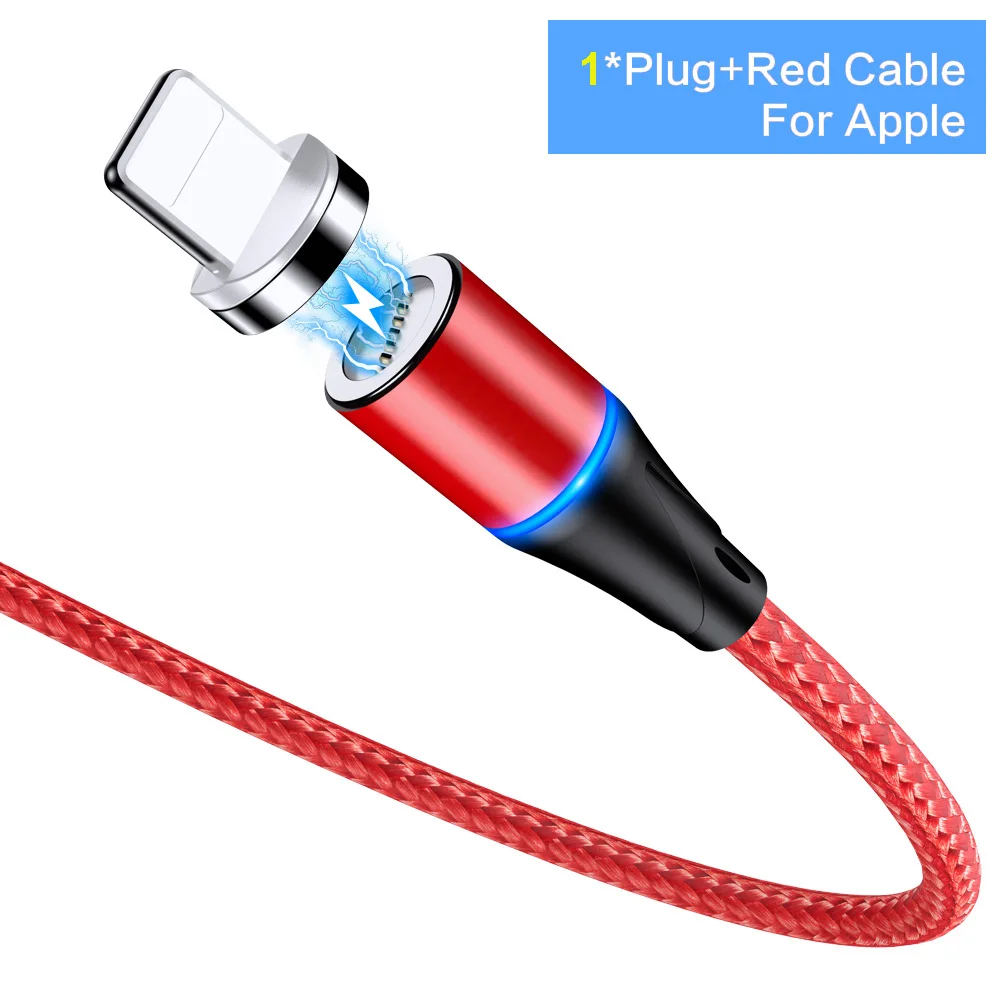 Red For Apple KSTUCNE 1M 2M 3A Магнитный USB кабель для быстрой зарядки и передачи данных для iPhone Xs Max магнитное зарядное устройство Micro usb type C кабель для samsung - Цвет: Red For Apple