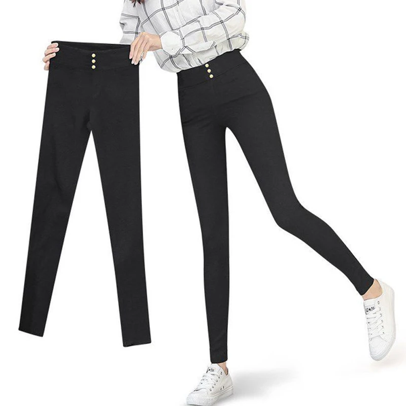 Корейские зимние женские брюки с толстой флисовой подкладкой, теплые брюки, эластичные узкие брюки с высокой талией размера плюс XXL