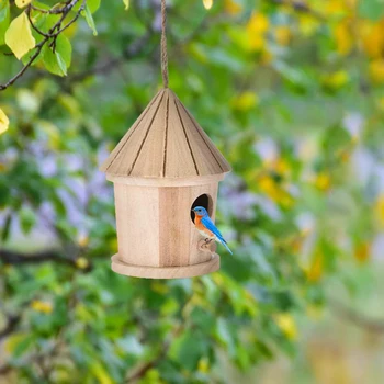 Wooden Bird Nest Hanging Bird House Home Natural Wooden Bird Cage Resting Place Wall-Mounted Outdoor Birdhouse Wooden Box