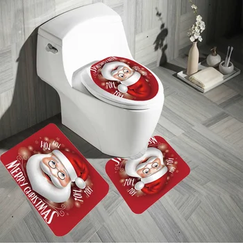 

1/3/4Pcs Set Anti-slip Pedestal Rug Toilet Lid Cover Mat Full Set Cute Santa Claus Merry Christmas Waterproof Shower Curtain