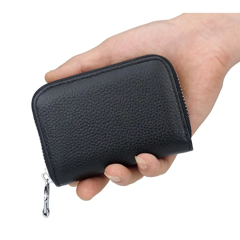 Простой Одноцветный Кошелек для монет из натуральной кожи RFID Анти-магнитная