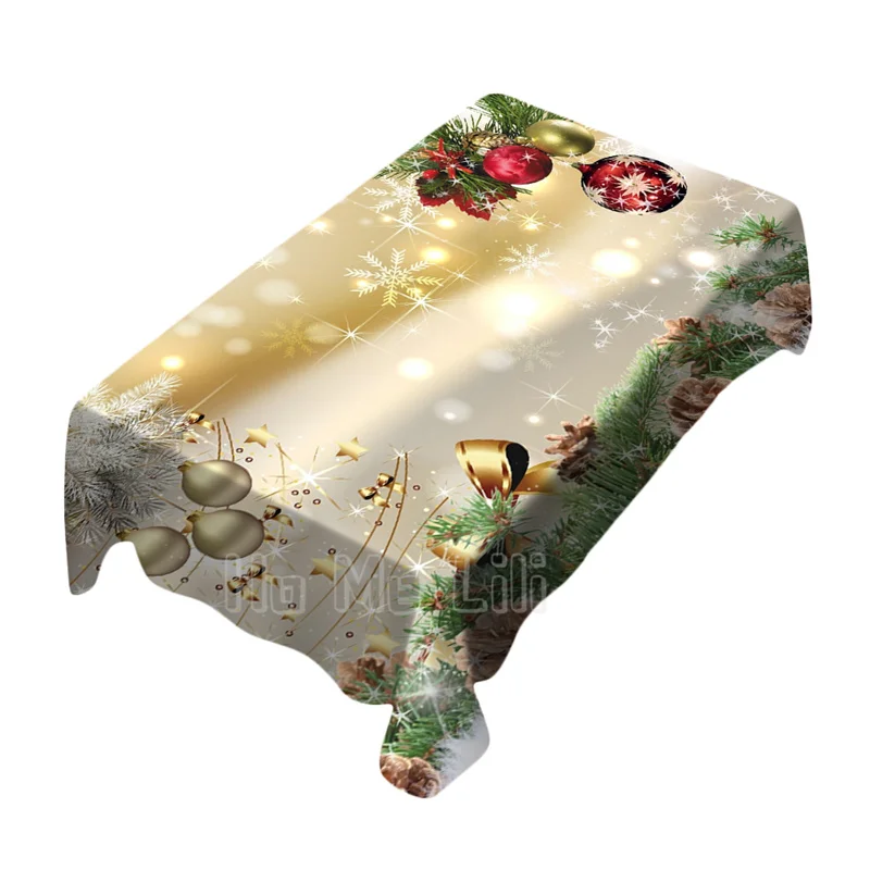 

New Year Rectangle Tablecloth By Ho Me Lili Winter Holiday Christmas Themed Decorations Star Spruce Branches Snowflake