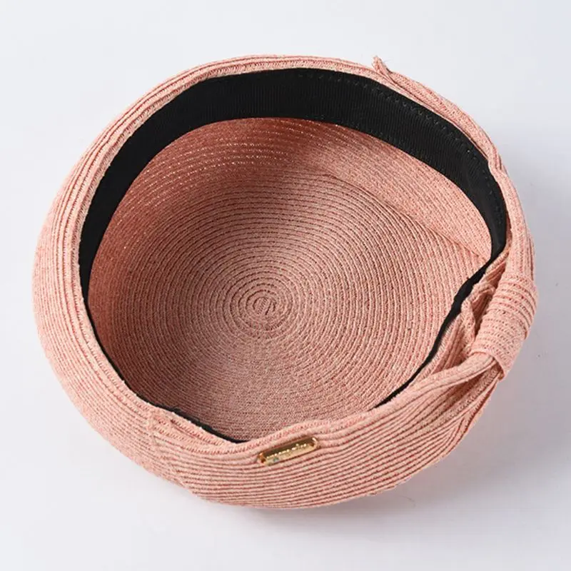 Japanese Style Straw Weaving Beret Women Lady Elegant Bow Hat Simple Wild Painter Cap LX9E