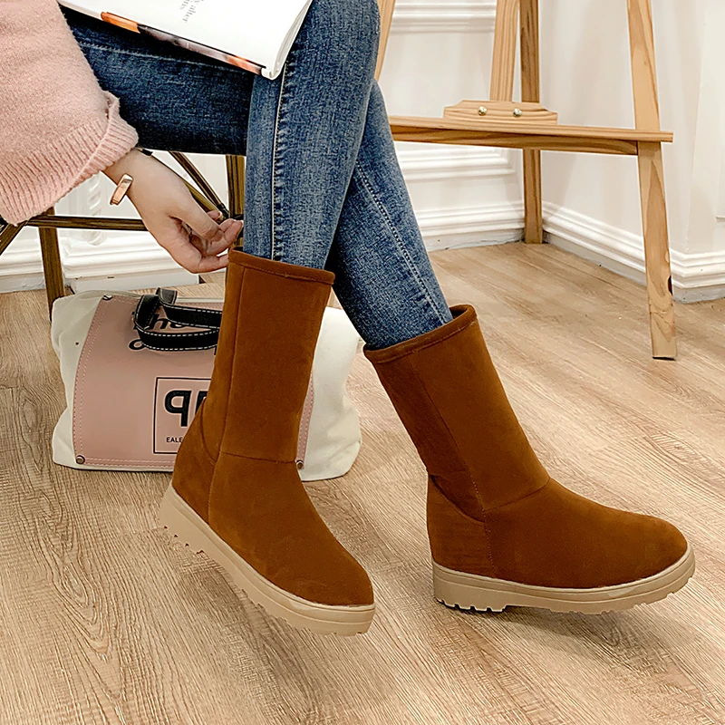 

Rimocy Women Snow Boots New Winter 2019 warm shoes Woman faux Suede Platform Thick Plush Furry Antiskid Waterproof Boot mid calf