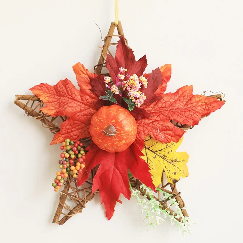 

Halloween Wreath Star Shape Decorative Artificial Maple Leaves Autumn Garland For Front Door Home Decoration Farmhouse Decor