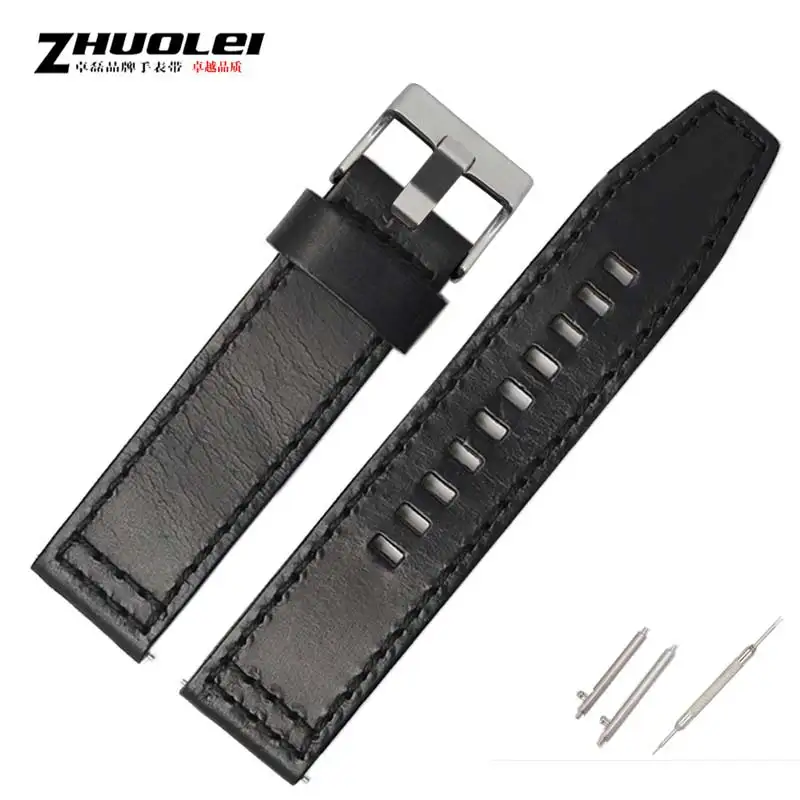 High-Quality Retro Quick Release Genuine Leather Watchband Strap - Black/Dark Brown, 22mm/24mm