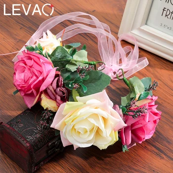 

Levao DIY Flower Headwear for Bride Wedding Floral Crown Headbands Bow Ribbon Tiara Wreath Hairband Women Hair Accessories